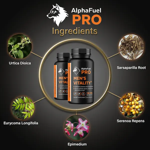 Ingrédients d'AlphaFuel Pro : ortie, tongkat ali, épimédium, palmier nain et racine de salsepareille