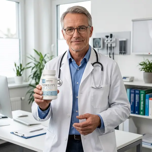 Un médecin tenant un flacon d'Androxen