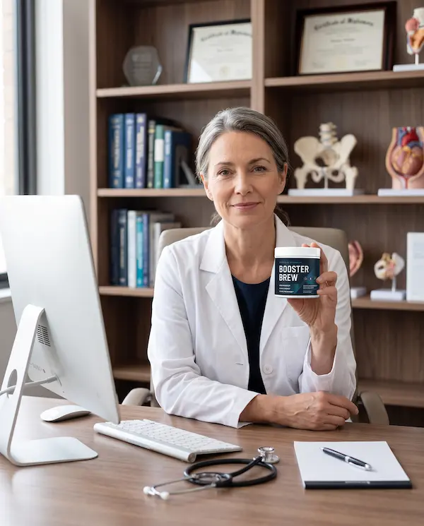 Médecin tenant un pot de Booster Brew