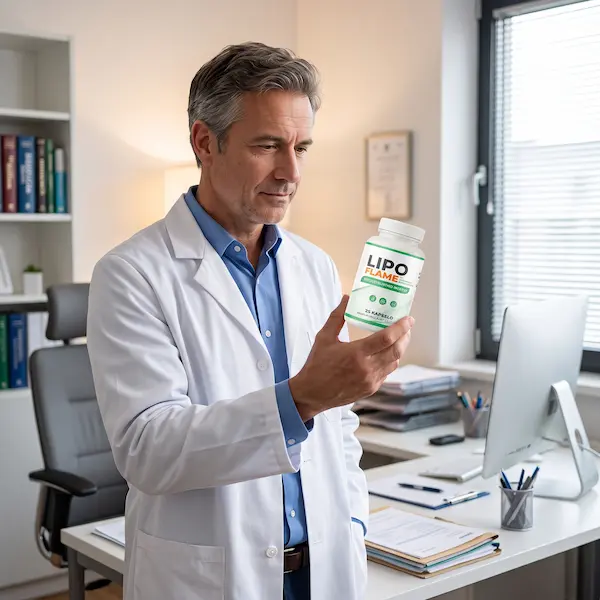 Médecin tenant un flacon de LipoFlame