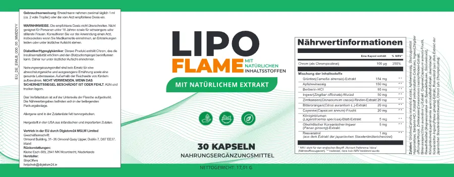 Étiquette du complément LipoFlame