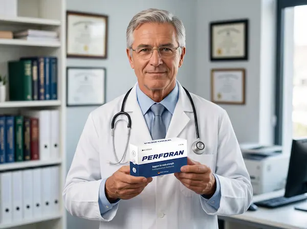 Médecin tenant une boîte de Perforan