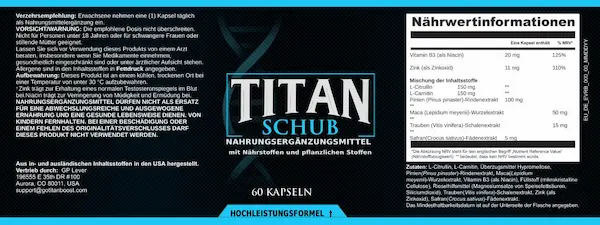 Étiquette du complément Titan Schub