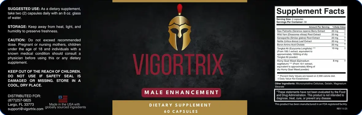 Étiquette officielle du complément Vigortrix